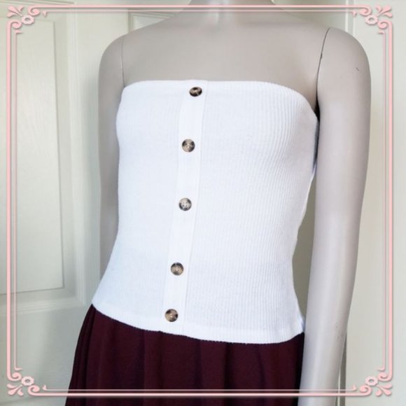 Rue21 Tops - Rue 21 Strapless White Button down Crop Top